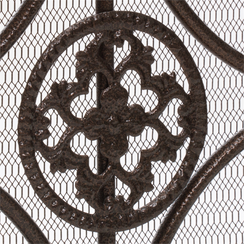 Benjara Fireplace Screen- Scrollwork Design- Iron- 45x35 Black- Gold Finish