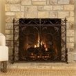 Benjara Fireplace Screen- Scrollwork Design- Iron- 45x35 Black- Gold Finish