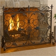 Benjara Fireplace Screen- Scrollwork Design- Iron- 45x35 Black- Gold Finish
