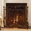 Benjara Fireplace Screen- Scrollwork Design- Iron- 45x35 Black- Gold Finish