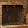Benjara Fireplace Screen- Scrollwork Design- Iron- 45x35 Black- Gold Finish