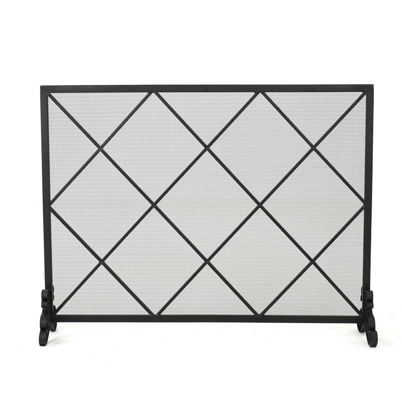 Benjara Fireplace Screen- Classic Diamond Shape with Mesh- 41x32 Black Finish