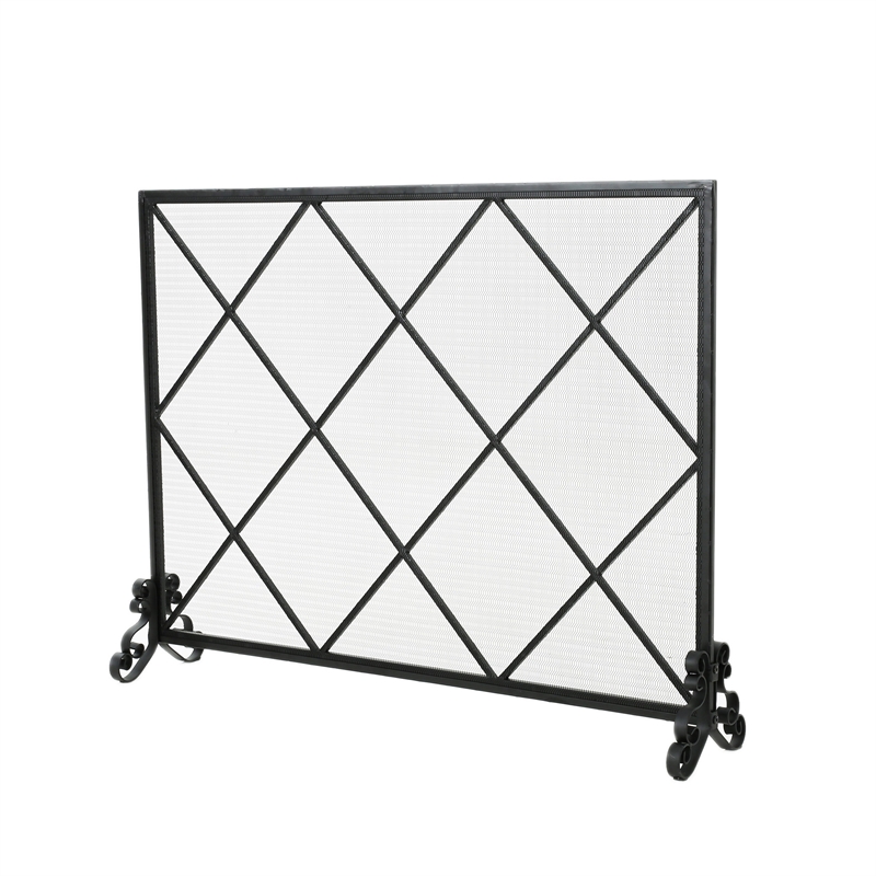 Benjara Fireplace Screen- Classic Diamond Shape with Mesh- 41x32 Black Finish