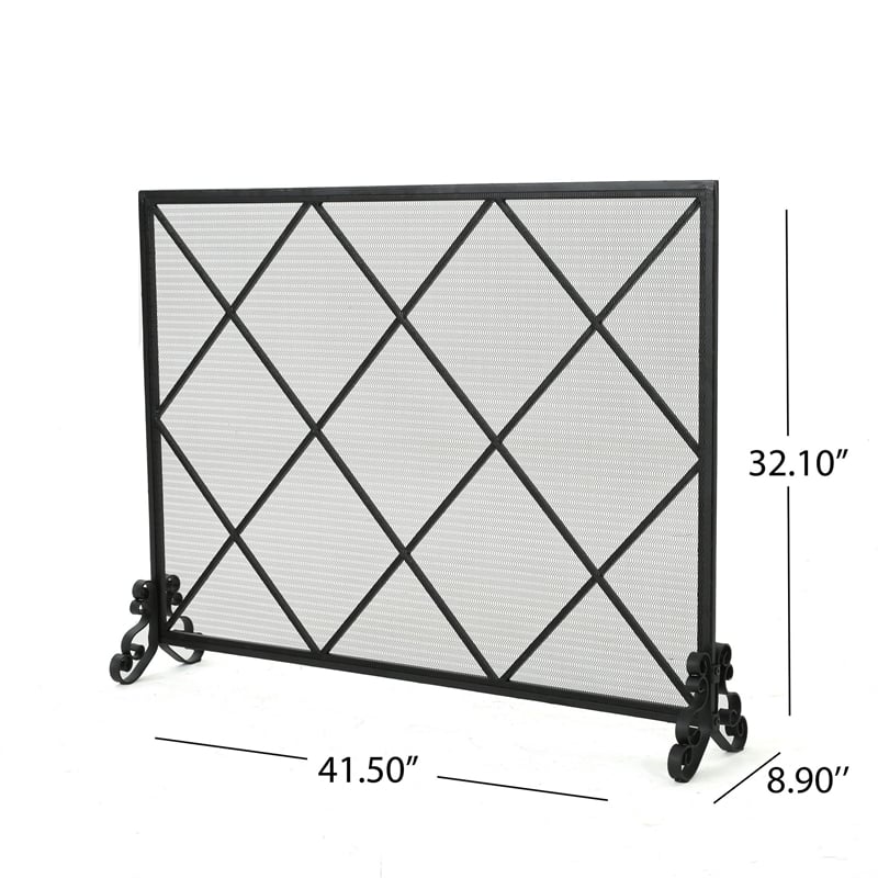 Benjara Fireplace Screen- Classic Diamond Shape with Mesh- 41x32 Black Finish