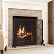 Benjara Fireplace Screen- Classic Diamond Shape with Mesh- 41x32 Black Finish