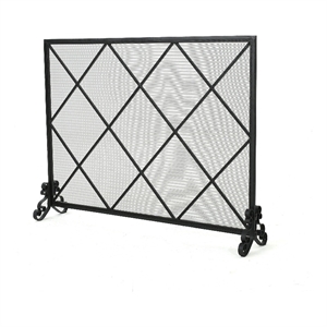 Benjara Fireplace Screen- Classic Diamond Shape with Mesh- 41x32 Black Finish