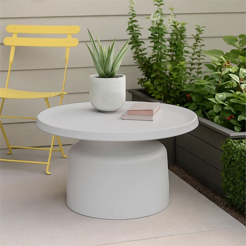 Benjara Ricca Plant Stand Table- White Metal- Round 29