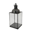 Benjara Laila Lantern- Black Metal- Glass Panels- Square Base- 18