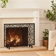 Benjara Fireplace Screen- Overlapping Circles w Mesh- 41x31 Matte Black Frame