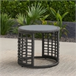 Benjara Outdoor Round Side End Table with Woven Accents- 18 Inch- Gray Rattan