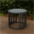 Benjara Outdoor Round Side End Table with Woven Accents- 18 Inch- Gray Rattan