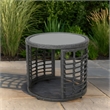Benjara Outdoor Round Side End Table with Woven Accents- 18 Inch- Gray Rattan