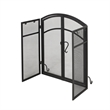 Benjara Tri Fold Fireplace Screen with 4 pcs Tool Set- Fine Mesh- Black Doors