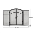 Benjara Tri Fold Fireplace Screen with 4 pcs Tool Set- Fine Mesh- Black Doors