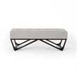 Benjara Liba Ottoman Bench- Button Tufted Beige Fabric- Black Frame- 47 Inch