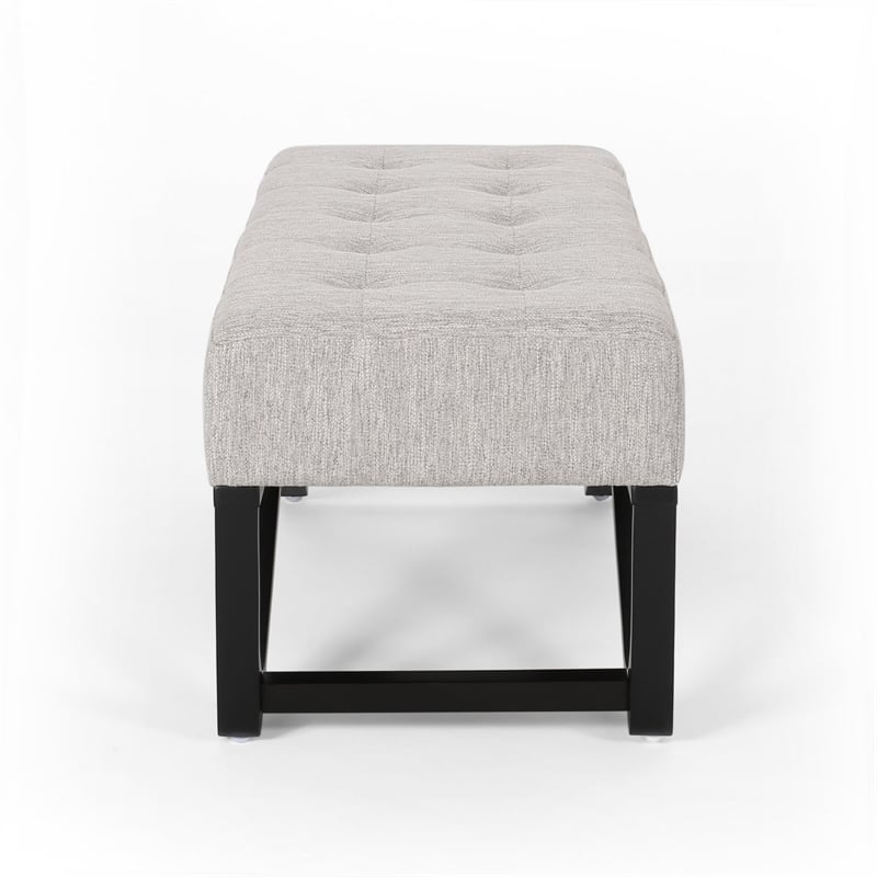 Benjara Liba Ottoman Bench- Button Tufted Beige Fabric- Black Frame- 47 Inch