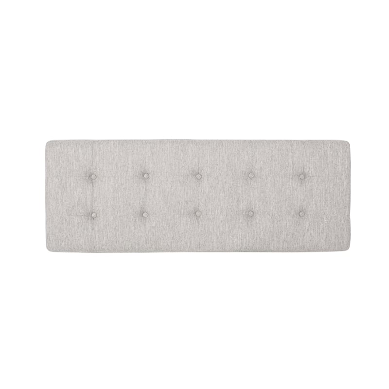 Benjara Liba Ottoman Bench- Button Tufted Beige Fabric- Black Frame- 47 Inch
