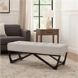 Benjara Liba Ottoman Bench- Button Tufted Beige Fabric- Black Frame- 47 Inch