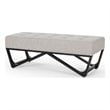 Benjara Liba Ottoman Bench- Button Tufted Beige Fabric- Black Frame- 47 Inch