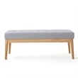 Benjara Gisa Ottoman Bench- Light Gray Fabric Tufted Seat- Brown Wood- 44 Inch