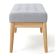 Benjara Gisa Ottoman Bench- Light Gray Fabric Tufted Seat- Brown Wood- 44 Inch