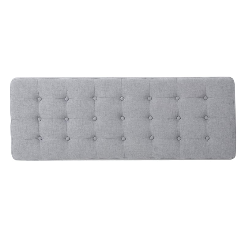 Benjara Gisa Ottoman Bench- Light Gray Fabric Tufted Seat- Brown Wood- 44 Inch