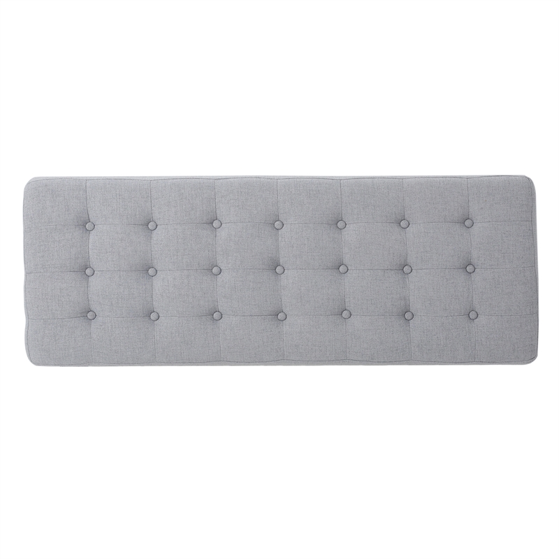 Benjara Gisa Ottoman Bench- Light Gray Fabric Tufted Seat- Brown Wood- 44 Inch