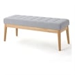 Benjara Gisa Ottoman Bench- Light Gray Fabric Tufted Seat- Brown Wood- 44 Inch