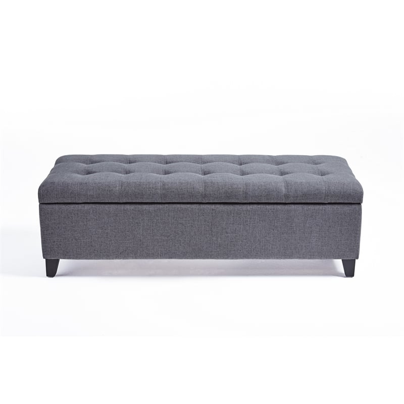 Benjara Nira Storage Ottoman Bench- Button Tufted Dark Gray Fabric- 51 Inch