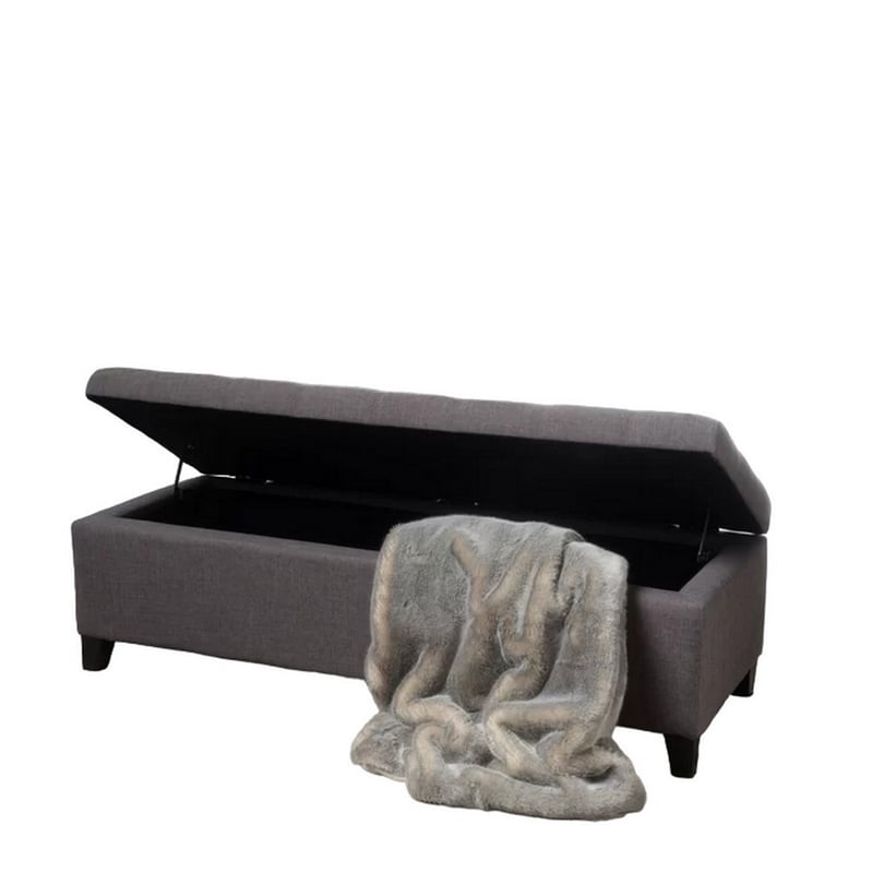 Benjara Nira Storage Ottoman Bench- Button Tufted Dark Gray Fabric- 51 Inch