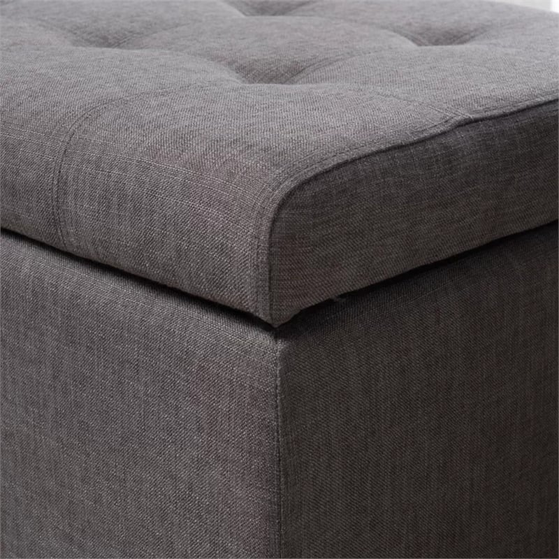 Benjara Nira Storage Ottoman Bench- Button Tufted Dark Gray Fabric- 51 Inch