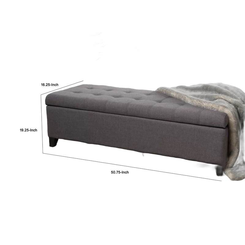 Benjara Nira Storage Ottoman Bench- Button Tufted Dark Gray Fabric- 51 Inch
