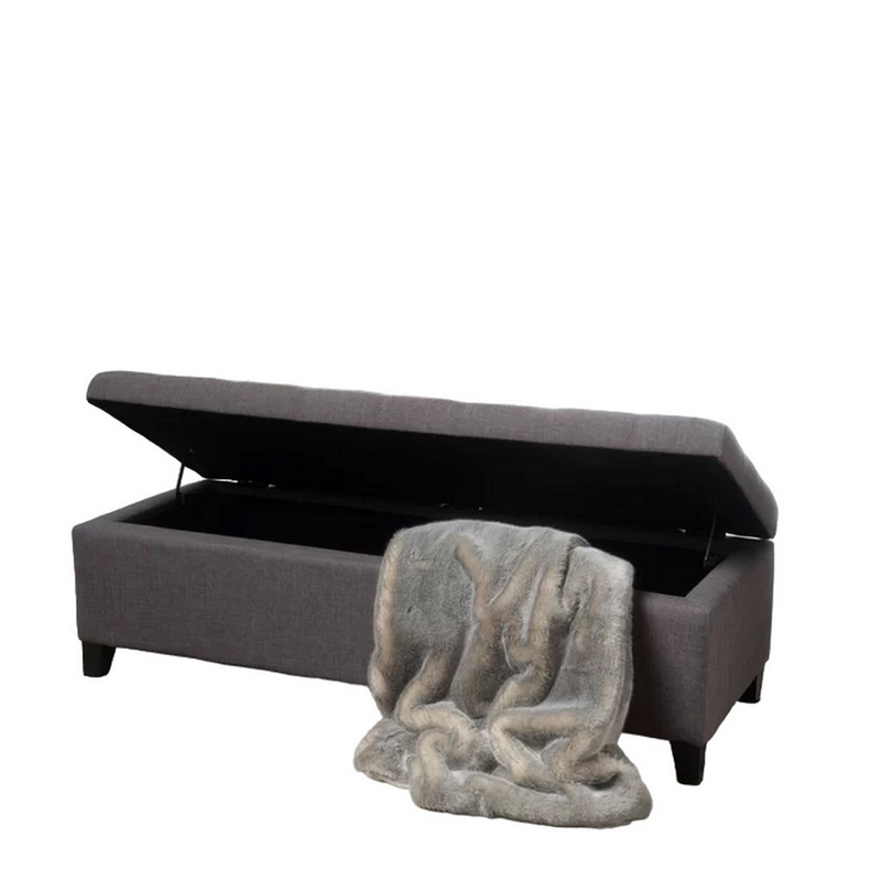 Benjara Nira Storage Ottoman Bench- Button Tufted Dark Gray Fabric- 51 Inch
