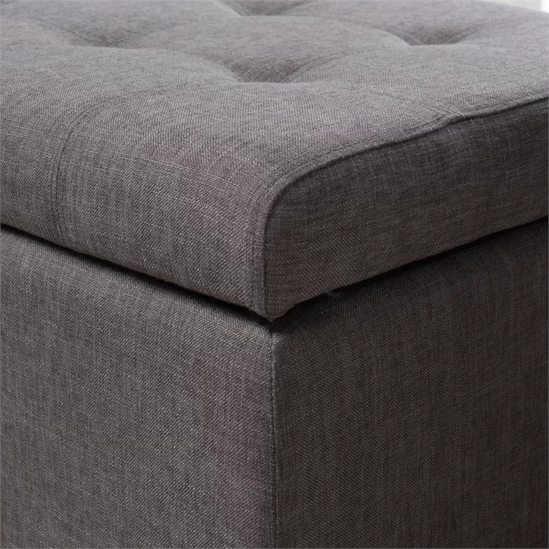Benjara Nira Storage Ottoman Bench- Button Tufted Dark Gray Fabric- 51 Inch
