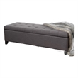 Benjara Nira Storage Ottoman Bench- Button Tufted Dark Gray Fabric- 51 Inch