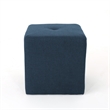 Benjara Liasa Ottoman- Cube Shape- Navy Blue Fabric- Plush Cushion- 17 Inch