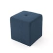 Benjara Liasa Ottoman- Cube Shape- Navy Blue Fabric- Plush Cushion- 17 Inch