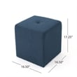 Benjara Liasa Ottoman- Cube Shape- Navy Blue Fabric- Plush Cushion- 17 Inch