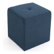 Benjara Liasa Ottoman- Cube Shape- Navy Blue Fabric- Plush Cushion- 17 Inch