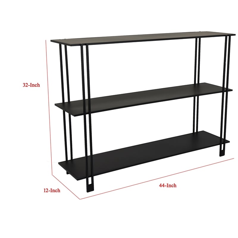 Benjara Rasha 3 Tier Storage Rack Rack- Spacious Shelves- Black Metal- 44 Inch