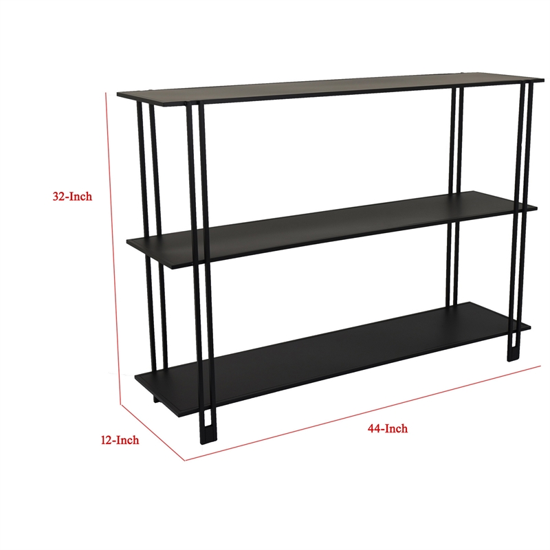 Benjara Rasha 3 Tier Storage Rack Rack- Spacious Shelves- Black Metal- 44 Inch