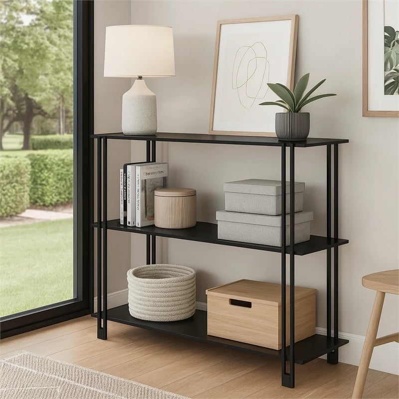 Benjara Rasha 3 Tier Storage Rack Rack- Spacious Shelves- Black Metal- 44 Inch