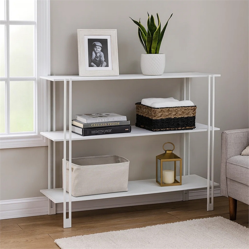 Benjara Rasha 3 Tier Storage Rack Rack- Spacious Shelves- White Metal- 44 Inch