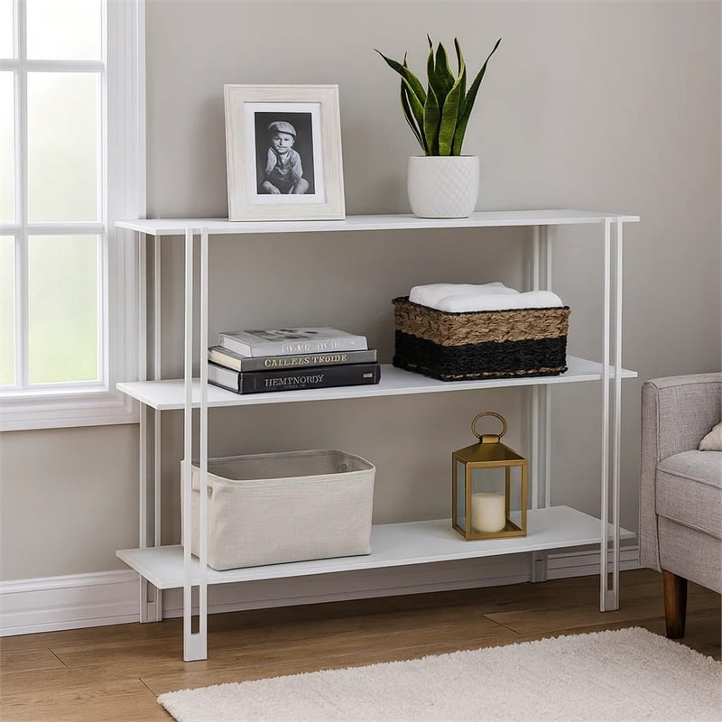 Benjara Rasha 3 Tier Storage Rack Rack- Spacious Shelves- White Metal- 44 Inch