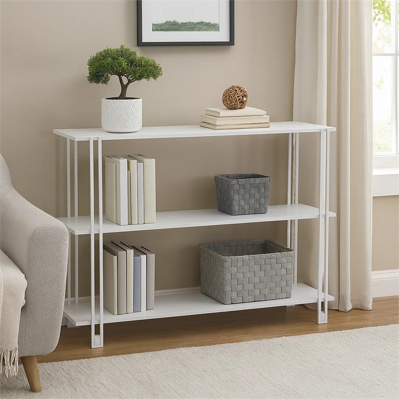 Benjara Rasha 3 Tier Storage Rack Rack- Spacious Shelves- White Metal- 44 Inch