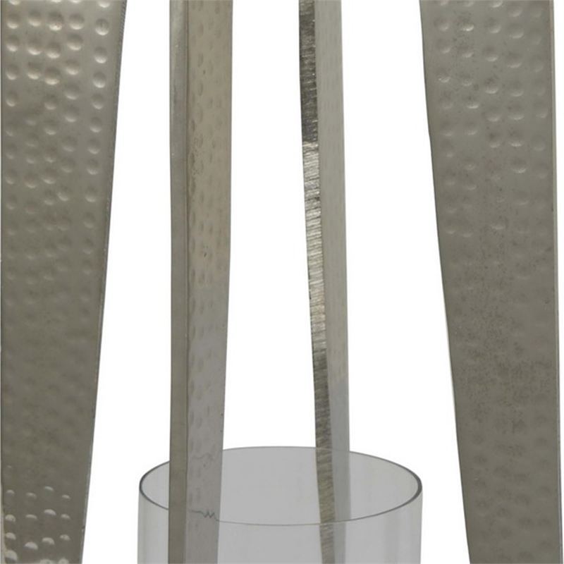 Benjara Brie Candle Holder Lantern- 27 Inch- Silver Metal Frame- Glass Shade