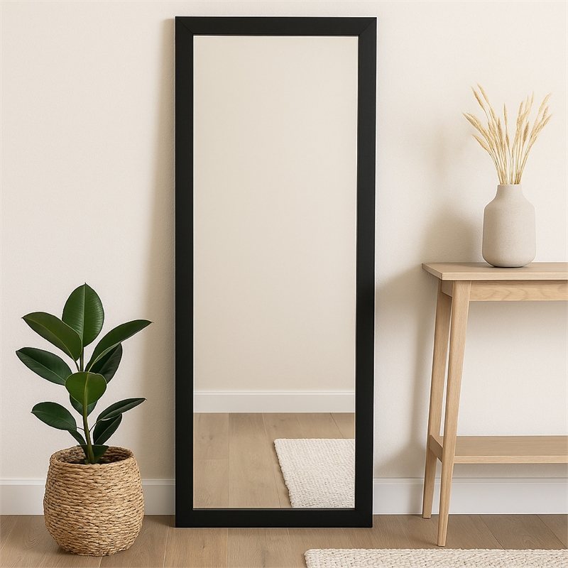 Benjara Wall-Mounted Mirror with Tall Rectangular Frame- 24 x 71- Black Metal