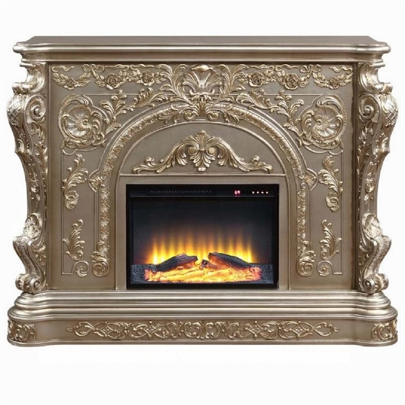 Benjara Mas LED Electric Fireplace- Touch Panel- 69 Inch- Classic Silver Resin