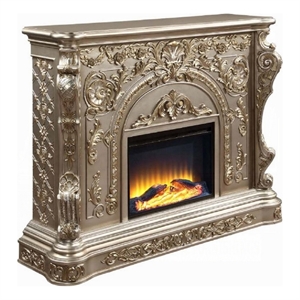 Benjara Mas LED Electric Fireplace- Touch Panel- 69 Inch- Classic Silver Resin