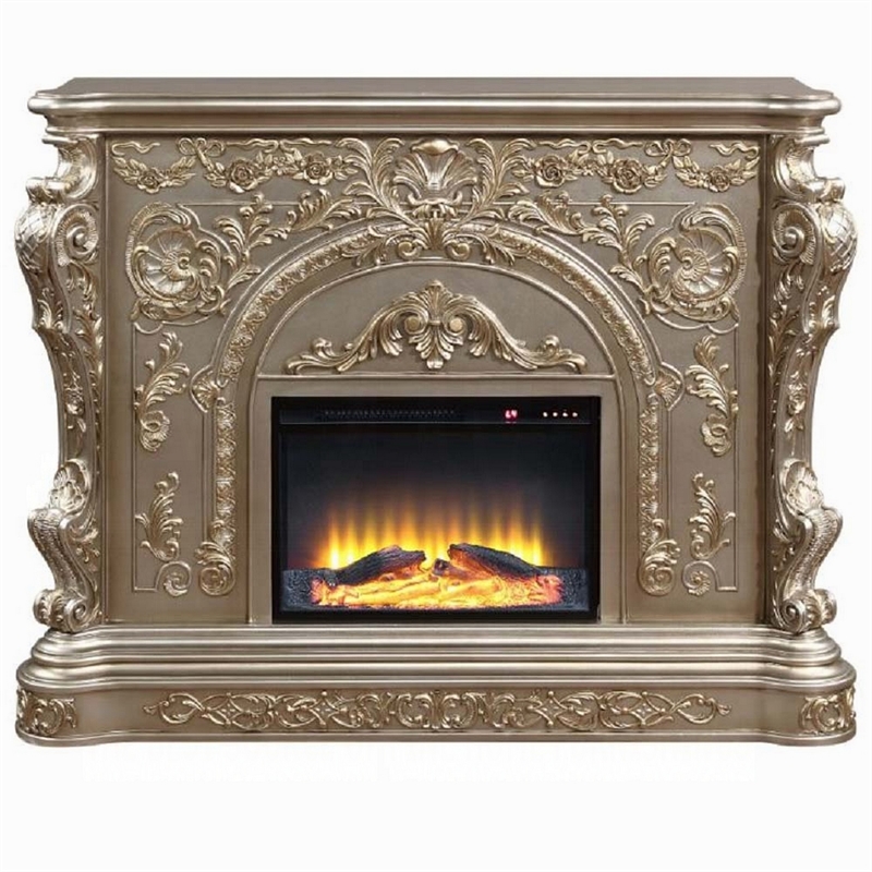 Benjara Mas LED Electric Fireplace- Touch Panel- 69 Inch- Classic Silver Resin